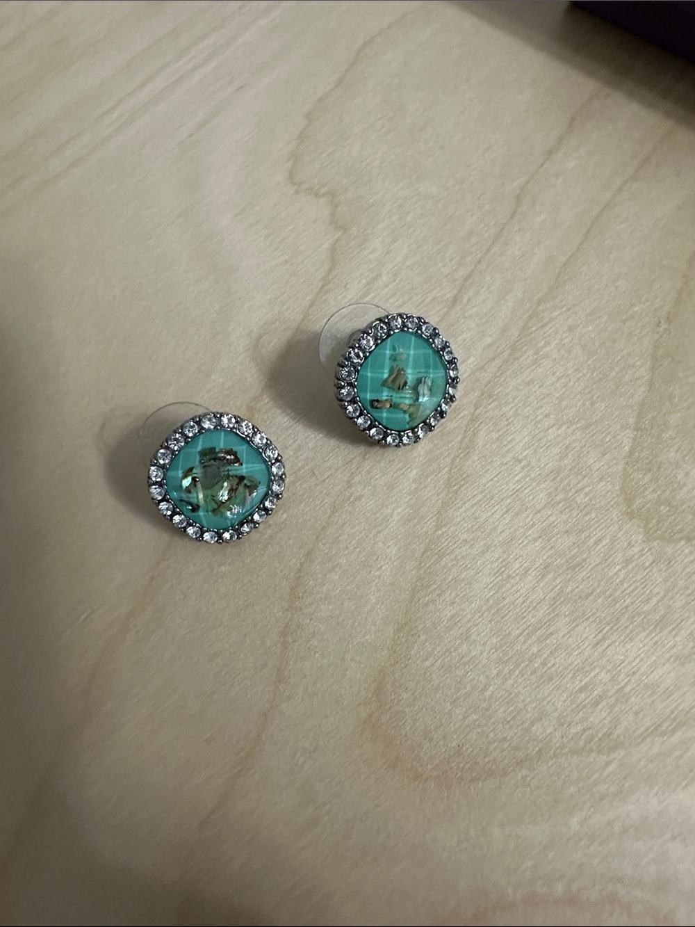 Turquoise Crystal Halo Stud Earrings - Women Jewelry